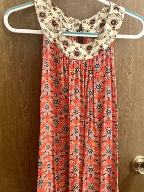 Boden Coral Printed Maxi Skirt with Cream Yoke